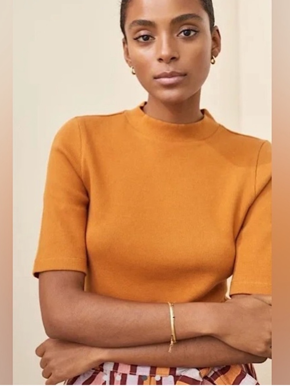 Anthropologie maeve mockneck rib knit top womens XS brown orange